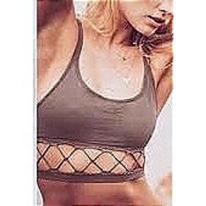 Victoria's Secret Bralette LG Gray Brown Lattice Cutout Criss‎ Cross Straps Bra